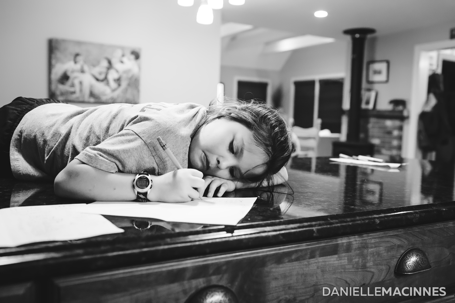 girl on counter writing