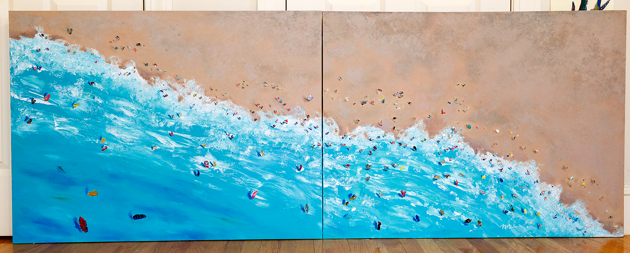 aerial painting of seascape on canvas